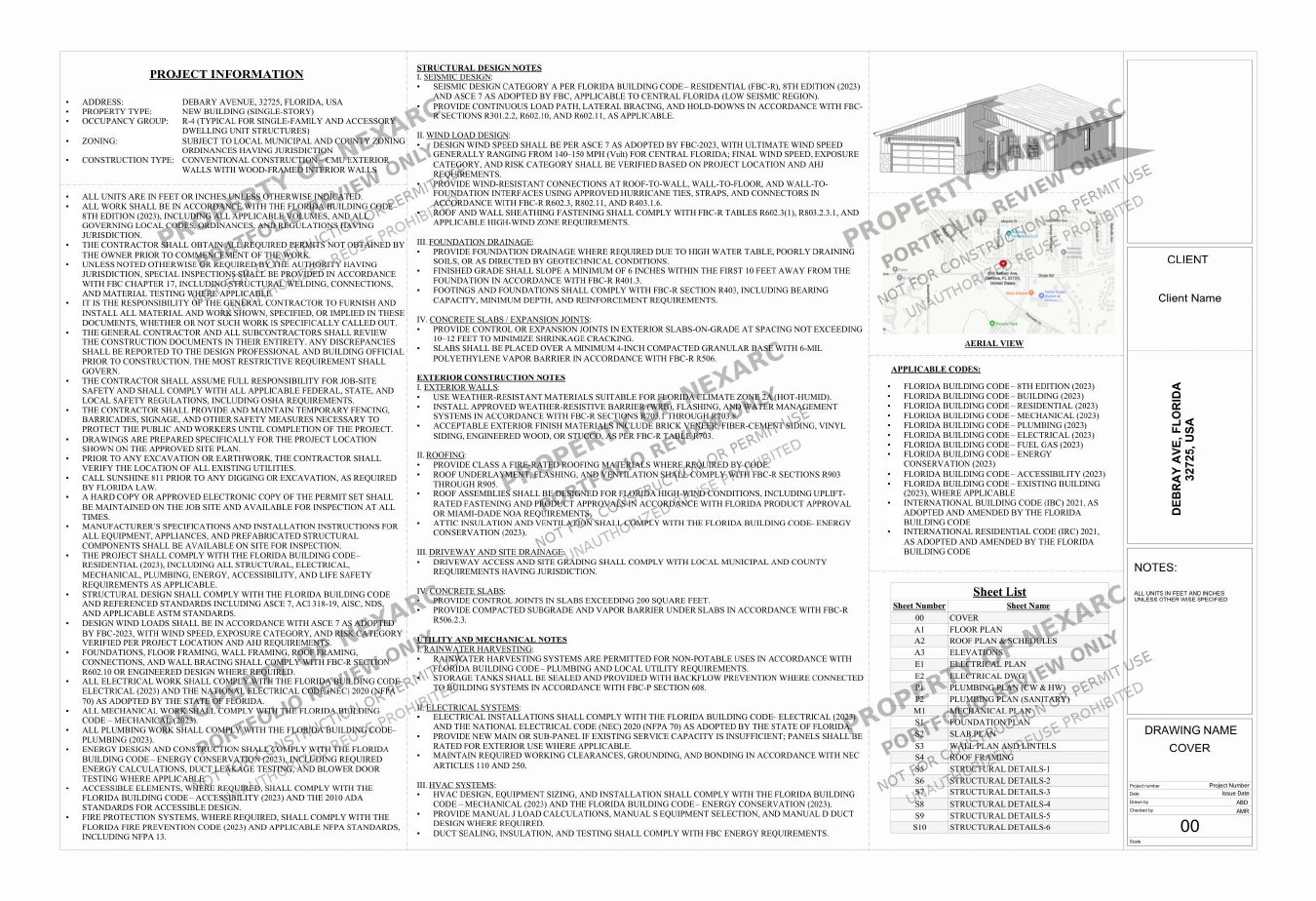 Preview of Florida residential permit drawing set